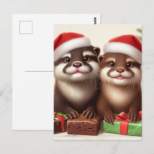 Funny Niedlich Otter Backen Weihnachtskekse Postkarte (Vorne/Hinten)