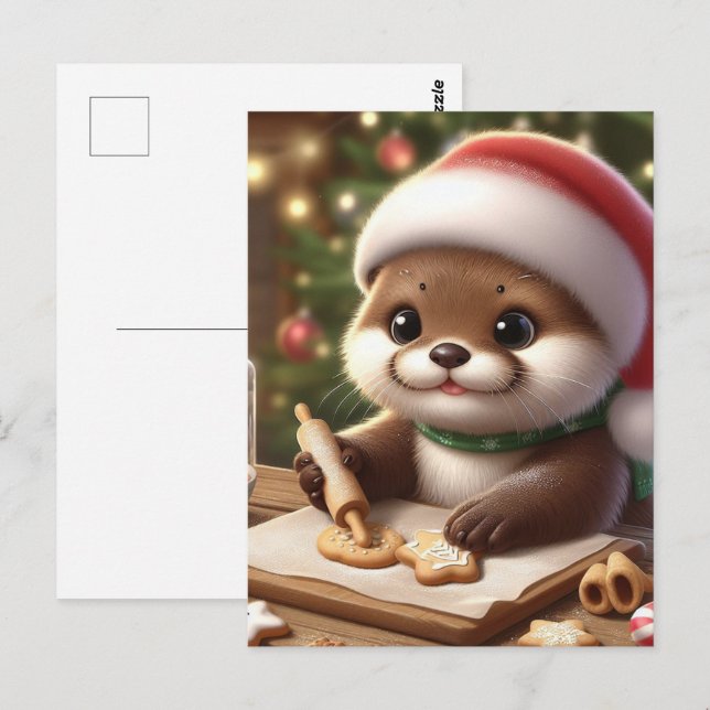 Funny Niedlich Otter Backen Weihnachtskekse Postkarte (Vorne/Hinten)