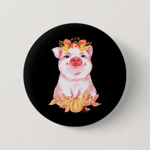 Funny Niedlich Pig Floral Herbst Farm Animal Schwe Button