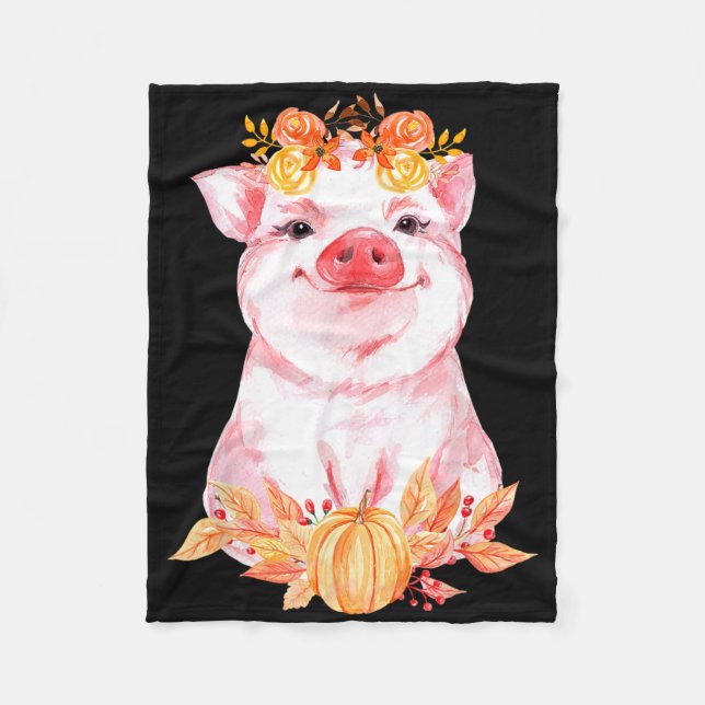 Funny Niedlich Pig Floral Herbst Farm Animal Schwe Fleecedecke (Vorderseite)