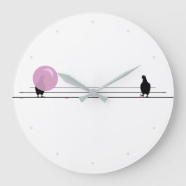 Funny Niedlich Pink Bubble Gum Birds on a Wire Whi Große Wanduhr