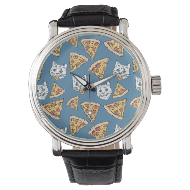 Funny Niedlich Pizza Cat Pattern Armbanduhr (Vorderseite)