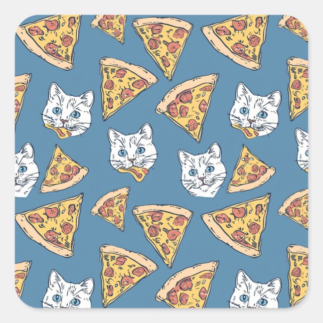 Funny Niedlich Pizza Cat Pattern Quadratischer Aufkleber (Vorderseite)