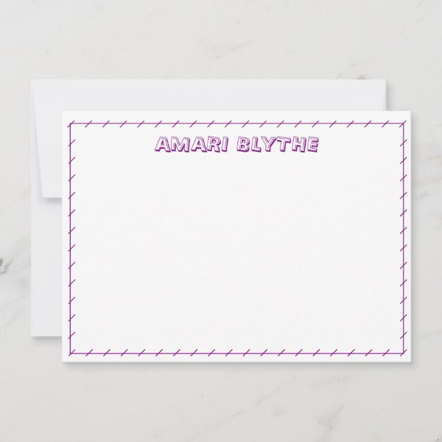 Funny Niedlich Playful Girl Lila Border Note Card Mitteilungskarte (Vorderseite)