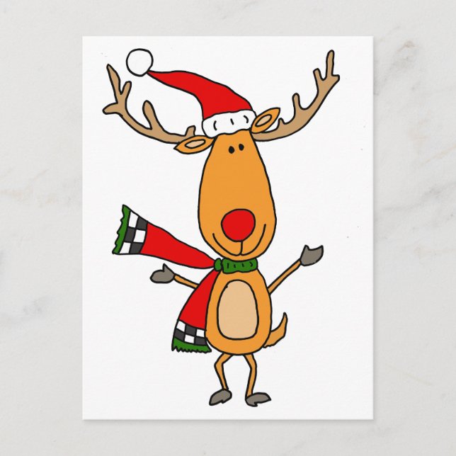 Funny Niedlich Rudolph Red Nosed Reindeer Postkarte (Vorderseite)