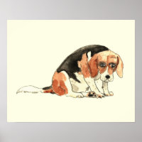 Funny Niedlich Sad Beagle Dog Aquarellmalerei