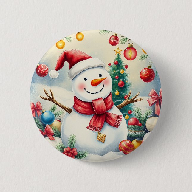 Funny Niedlich saisonale bunte Weihnachtsschneemän Button (Vorderseite)