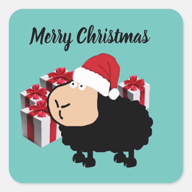 Funny niedlich Santa Cartoon Schafe Weihnachten Quadratischer Aufkleber (Vorderseite)