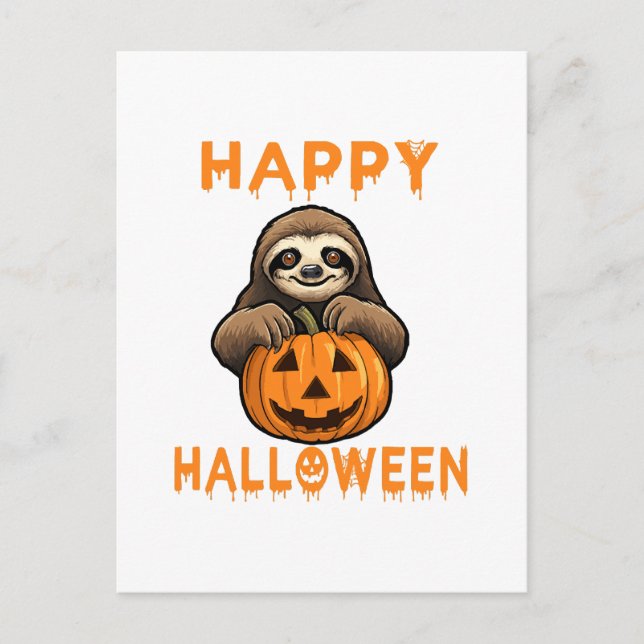 Funny Niedlich Sloth Holding Pumpkin Postkarte (Vorderseite)