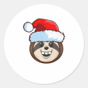 Funny Niedlich Sloth Weihnachtsmannmütze Weihnacht Runder Aufkleber