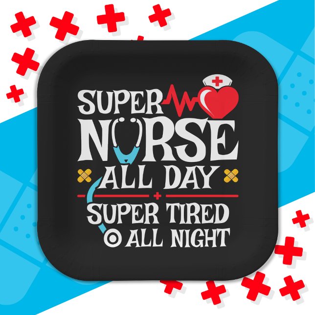 Funny Niedlich Super Tired Nurse Day Shift Night Pappteller (Von Creator hochgeladen)