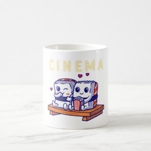 Funny Niedlich Sushi Couple Watching Zuhause Cinem Kaffeetasse