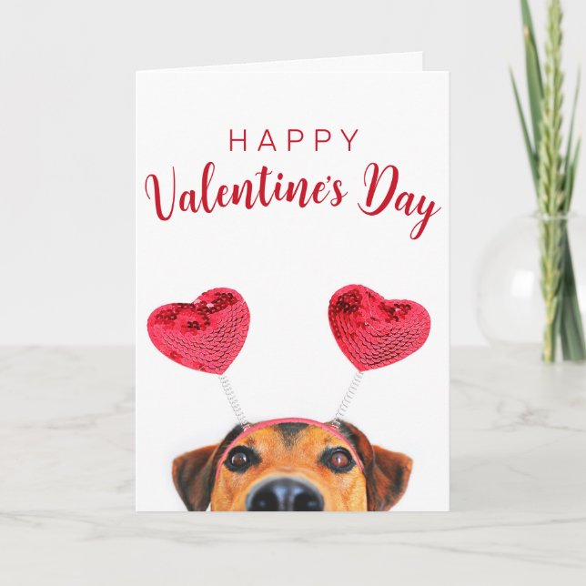 Funny Niedlich Valentine's Day Hunde Heart Headban Karte (Vorderseite)