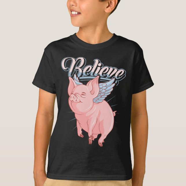 Funny Niedlich, wenn Schweine Fliegen Idiom glaube T-Shirt (Vorderseite)