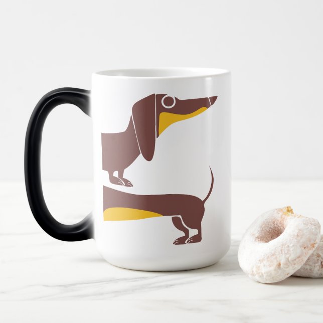 Funny niedliche Dackel für Langhundeeltern Verwandlungstasse (Mit Donut)