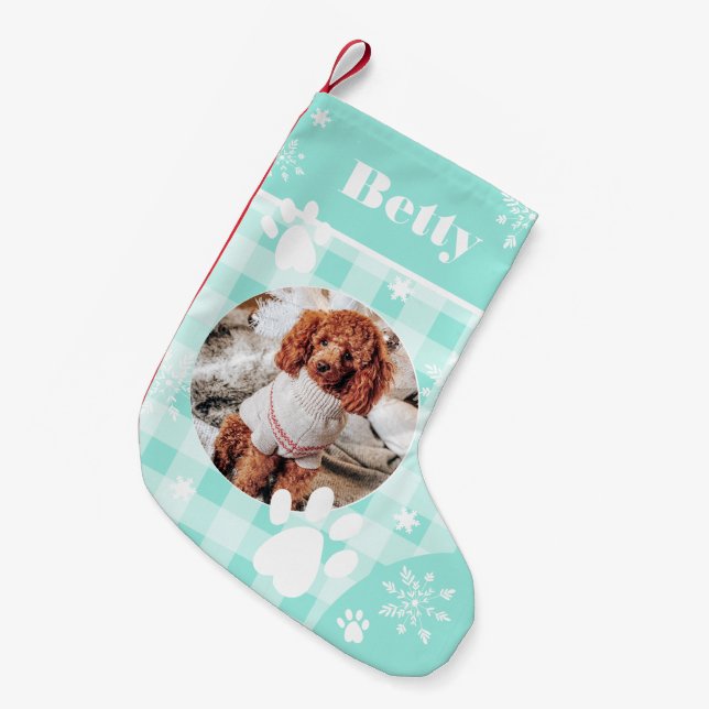 Funny niedlicher aquamariner Flanellhund Haustier  Kleiner Weihnachtsstrumpf (Vorderansicht (hängend))