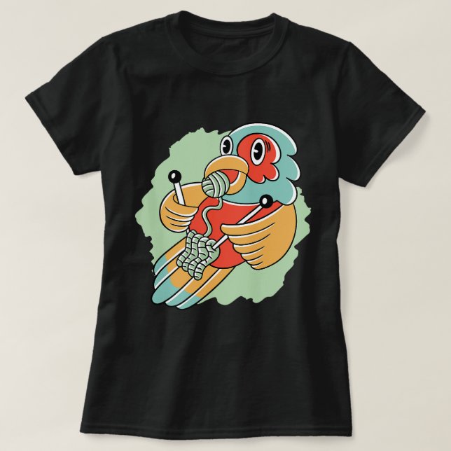 Funny niedlicher Cartoon Papagei Strickwoll Strick T-Shirt (Design vorne)