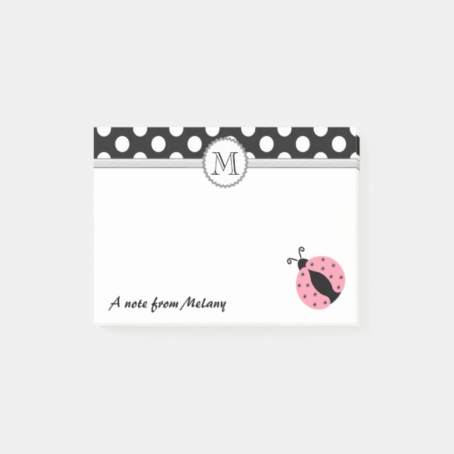 Funny niedlicher Girly Ladybugs polka dots monogra Post-it Klebezettel (Vorderseite)