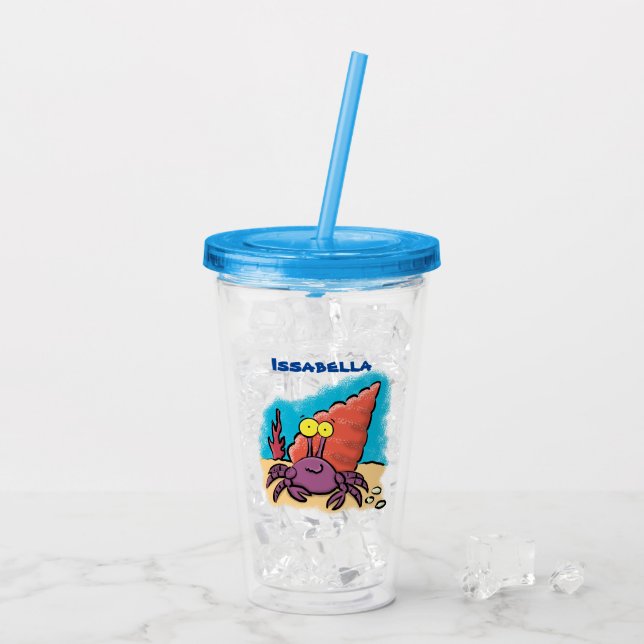 Funny niedlicher lila Cartoon Einsiedlerkrabbe Acryltrinkbecher (Rückseite Ice)