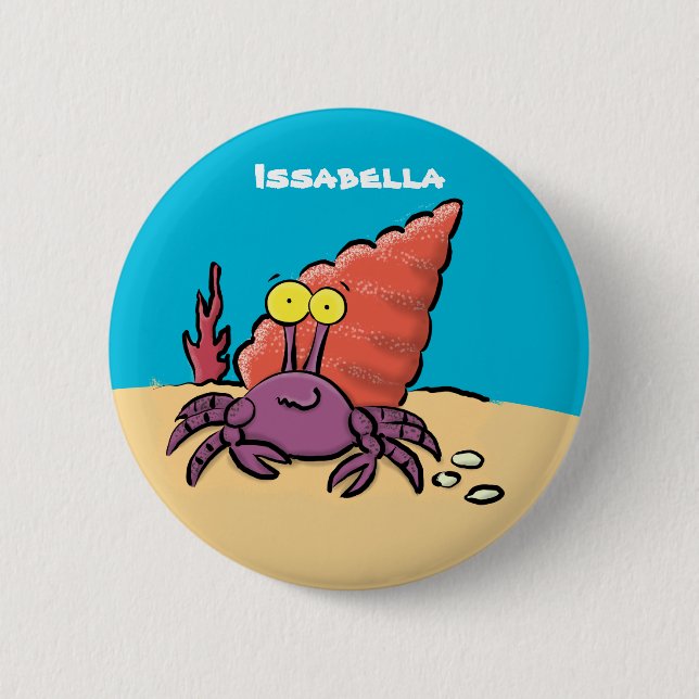 Funny niedlicher lila Cartoon Einsiedlerkrabbe Button (Vorderseite)