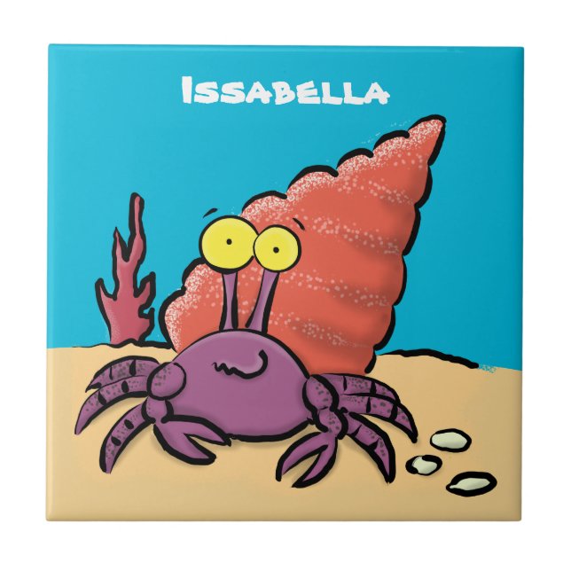 Funny niedlicher lila Cartoon Einsiedlerkrabbe Fliese (Vorderseite)