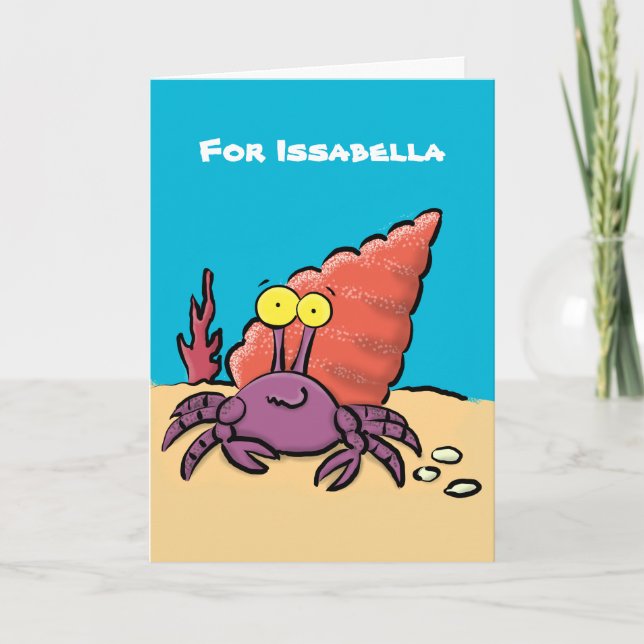 Funny niedlicher lila Cartoon Einsiedlerkrabbe Karte (Vorderseite)