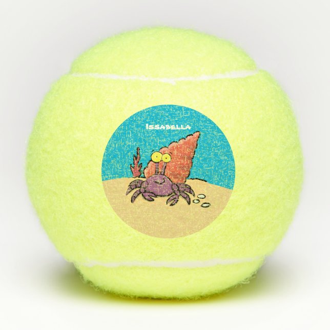 Funny niedlicher lila Cartoon Einsiedlerkrabbe Tennisbälle (Vorderseite)