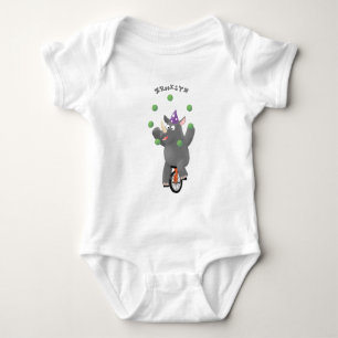 Funny niedlicher Nashorn jonglieren auf Einrad Baby Strampler