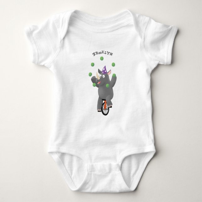 Funny niedlicher Nashorn jonglieren auf Einrad Baby Strampler (Vorderseite)