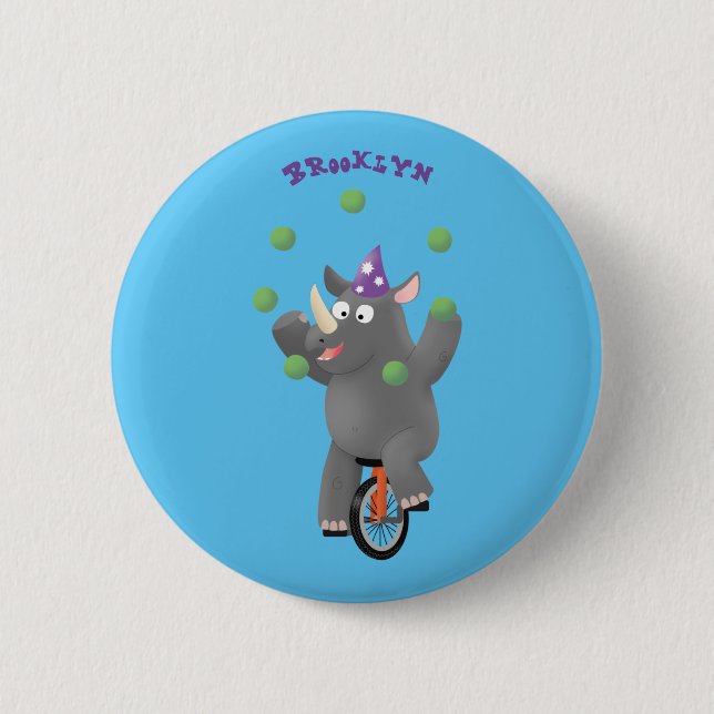 Funny niedlicher Nashorn jonglieren auf Einrad Button (Vorderseite)