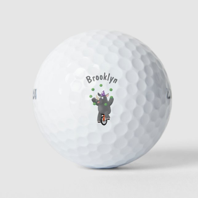 Funny niedlicher Nashorn jonglieren auf Einrad Golfball (Vorderseite)