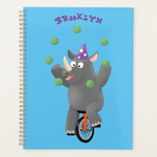 Funny niedlicher Nashorn jonglieren auf Einrad Planer