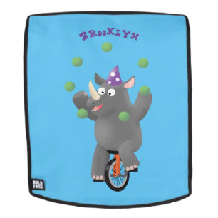 Funny niedlicher Nashorn jonglieren auf Einrad Rucksack