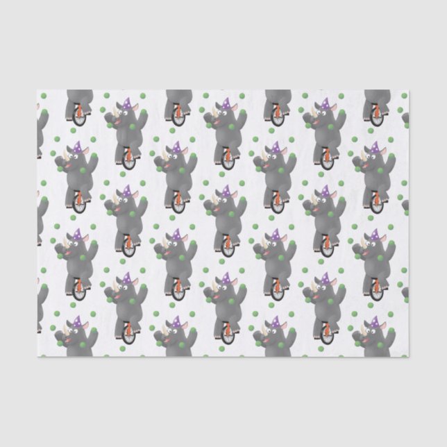Funny niedlicher Nashorn jonglieren auf Einrad Seidenpapier (Vorderseite)