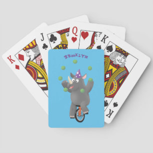Funny niedlicher Nashorn jonglieren auf Einrad Spielkarten