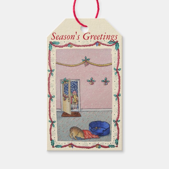 Funny niedlicher Welpe und Weihnachtslieder Geschenkanhänger (Vorderseite)