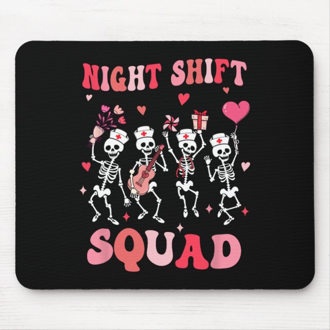 Funny Night Shift Squad Nurses Skeleton Dancing Va Mousepad (Vorne)