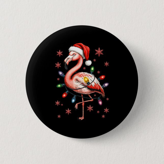 Funny Nk Flamingo Christmas Tree Lights Xmas Snowf Button (Vorderseite)