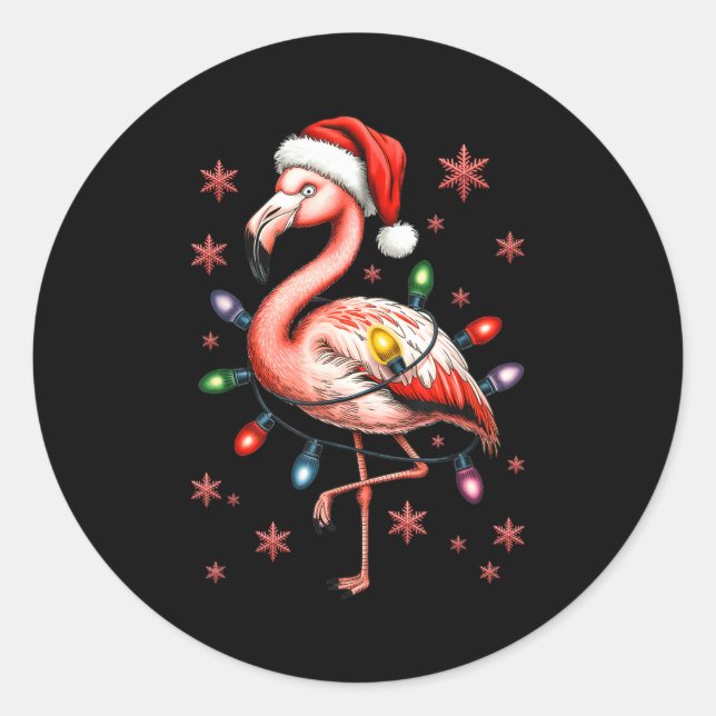 Funny Nk Flamingo Christmas Tree Lights Xmas Snowf Runder Aufkleber (Vorderseite)