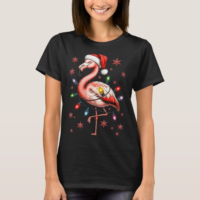Funny Nk Flamingo Christmas Tree Lights Xmas Snowf T-Shirt (Vorderseite)