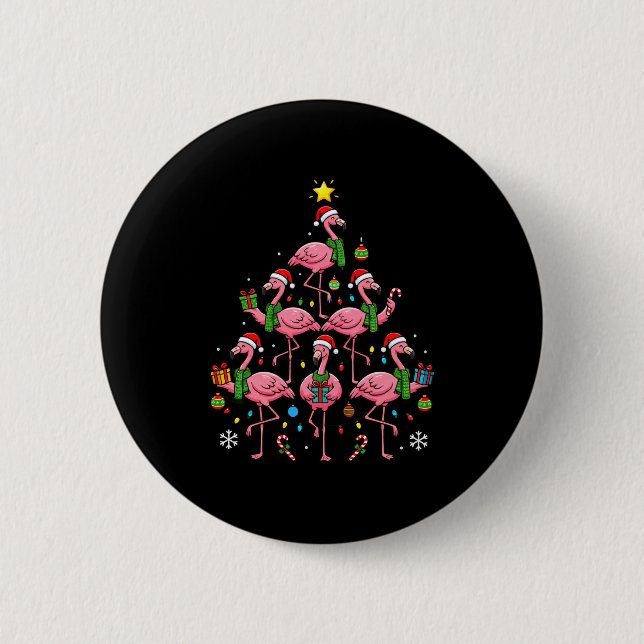Funny Nk Flamingo Christmas Tree Santa Hats Holida Button (Vorderseite)
