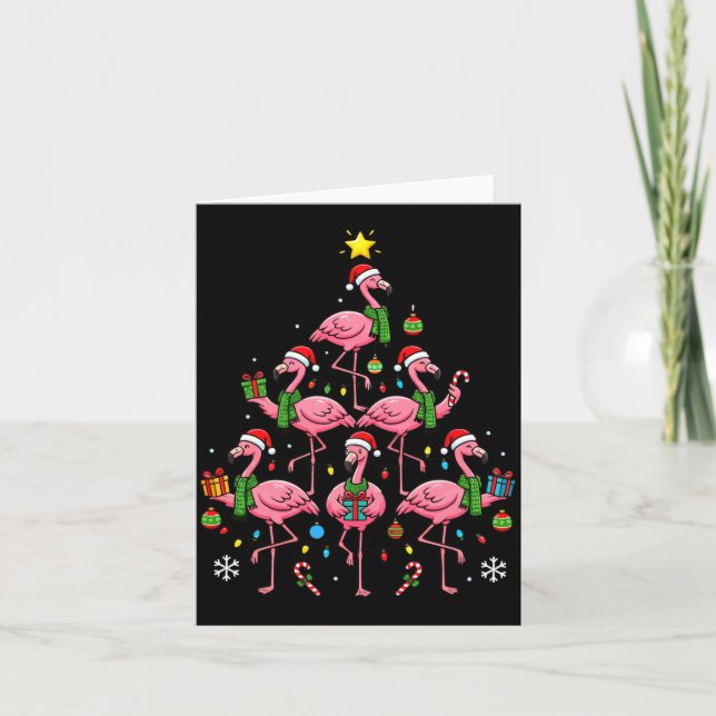Funny Nk Flamingo Christmas Tree Santa Hats Holida Karte (Vorderseite)