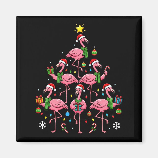 Funny Nk Flamingo Christmas Tree Santa Hats Holida Magnet (Vorne)