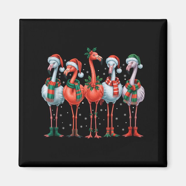 Funny Nk Flamingos Merry Christmas Tree Xmas Snowf Magnet (Vorne)