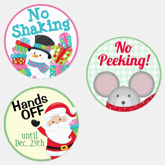 Funny "No Peeking, No Shaking, Hände Off" Santa Etiketten (Gruppe)