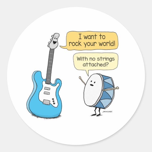 Funny No Strings Angehängte Gitarre mit Trommelfel Runder Aufkleber (Vorderseite)