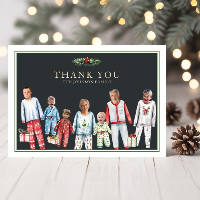 Funny Noël pyjama Carte de remerciements de famill (Humorous Christmas Pajama Family Thank You Card )