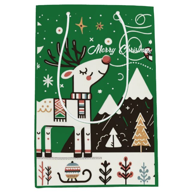 Funny Nordic Reindeer Pattern Mittlere Geschenktüte (Vorderseite)