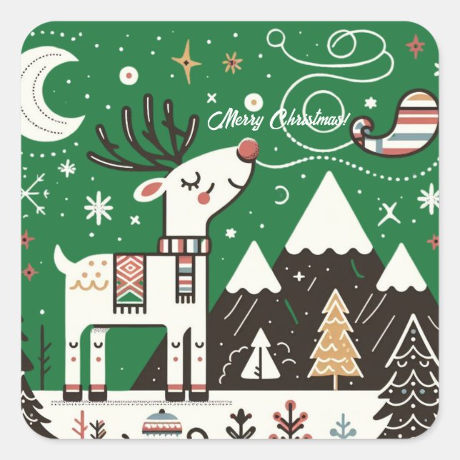 Funny Nordic Reindeer Pattern Quadratischer Aufkleber (Vorderseite)