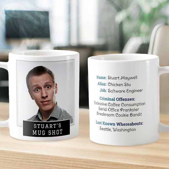 Funny Novelty Mugshot Personalisiert Text und Foto Kaffeetasse (Von Creator hochgeladen)